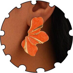 Orange bohemian floral stud earrings, oversized daisy, statement jewelry for wom